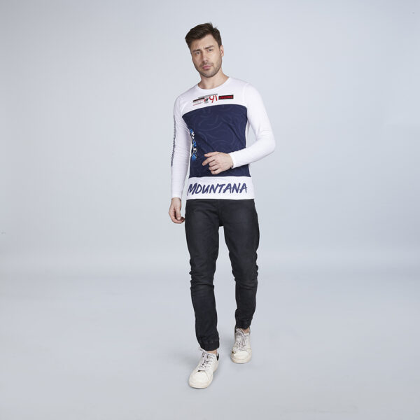 Men’s Full Sleeve Casual Blue & White Designer T-Shirt