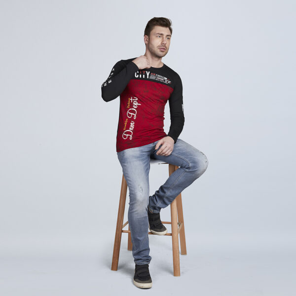 Men’s Full Sleeve Stylish Black & Red Designer T-Shirt