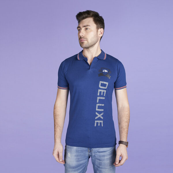 Men’s Half Sleeve Blue Typography Collar T-Shirt