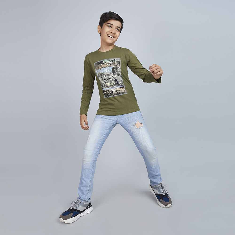 Boy’s Green Graphic Print Crew Neck T-Shirt