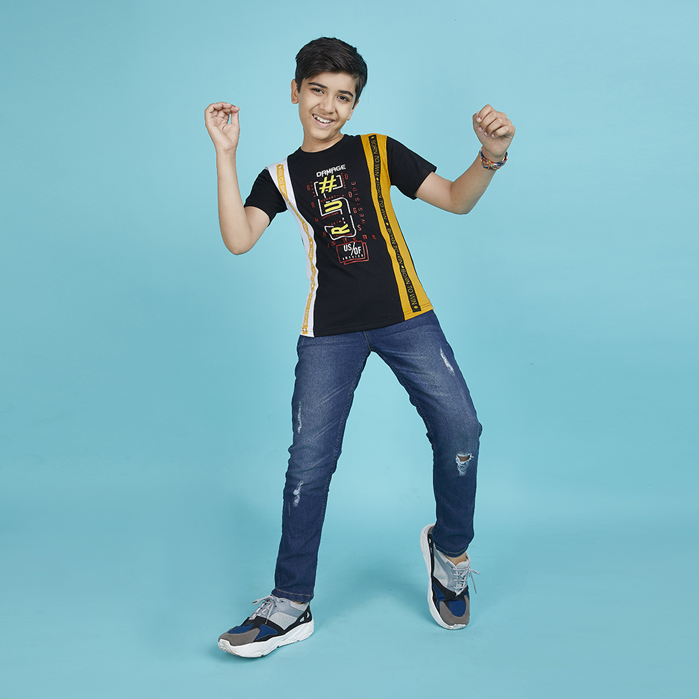 Boy’s Tricolor Designer Typography Black T-Shirt