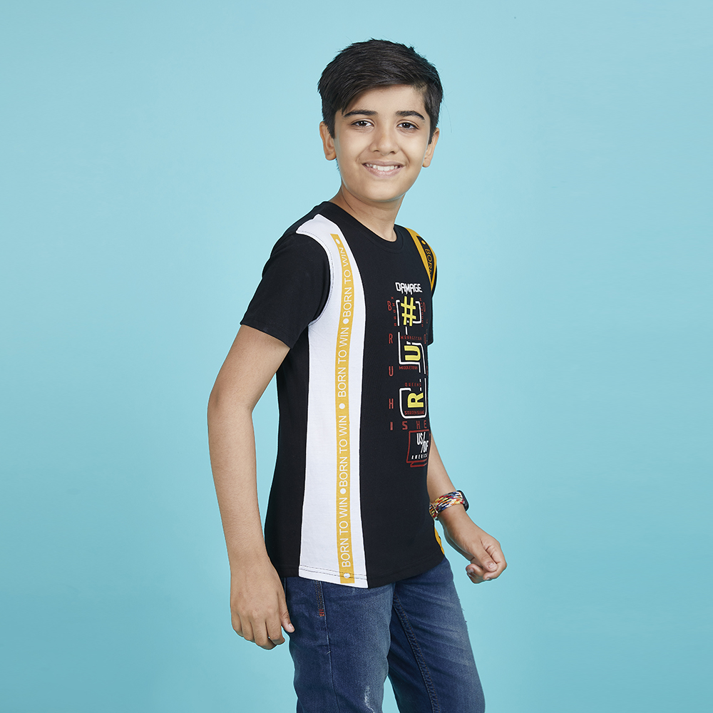 Boy’s Tricolor Designer Typography Black T-Shirt