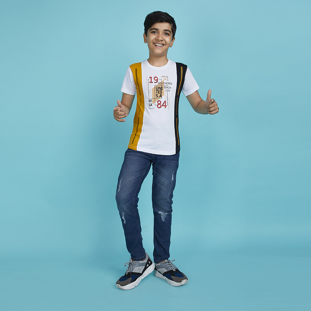 Boy’s Tricolor Designer Typography White T-Shirt