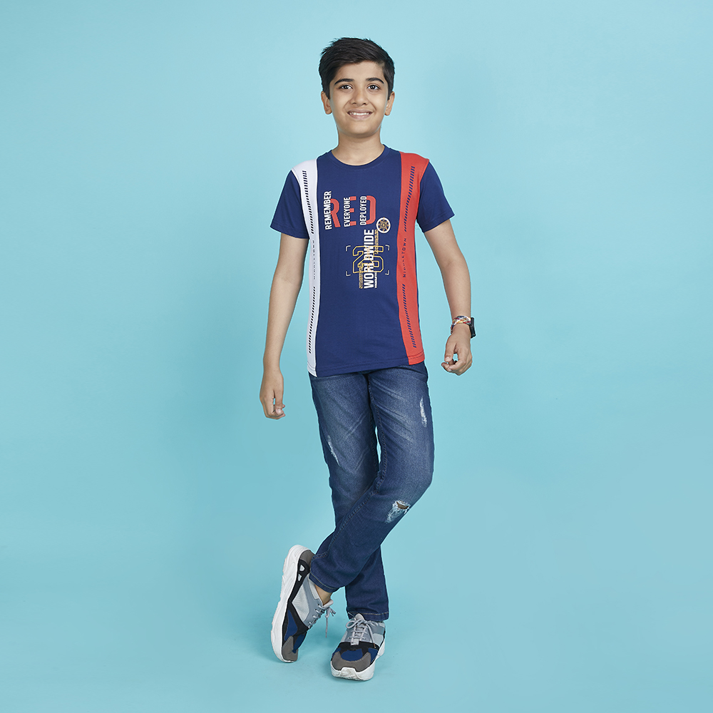 Boy’s Tricolor Designer Typography Blue T-Shirt