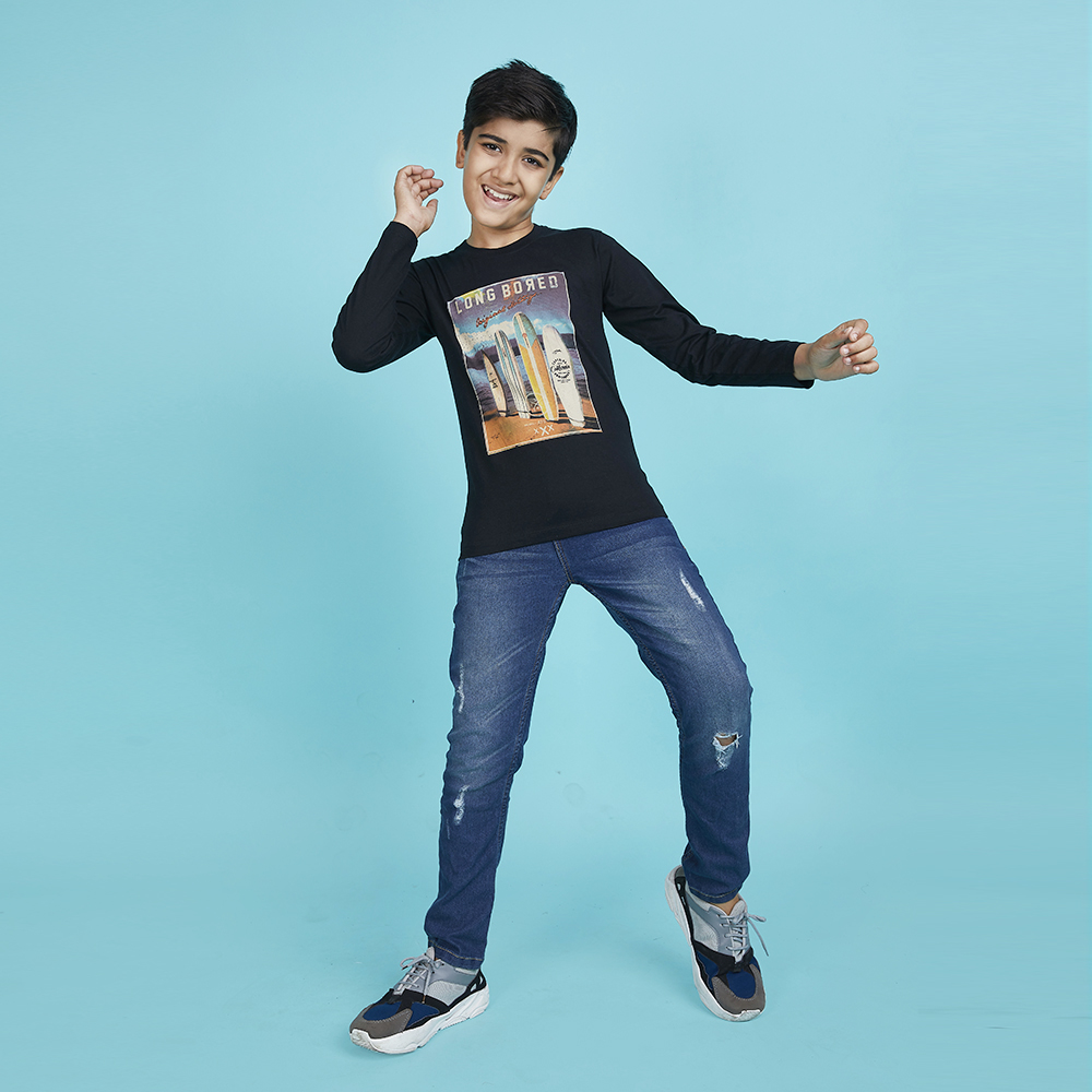Boy’s Black Graphic Print Crew Neck T-Shirt