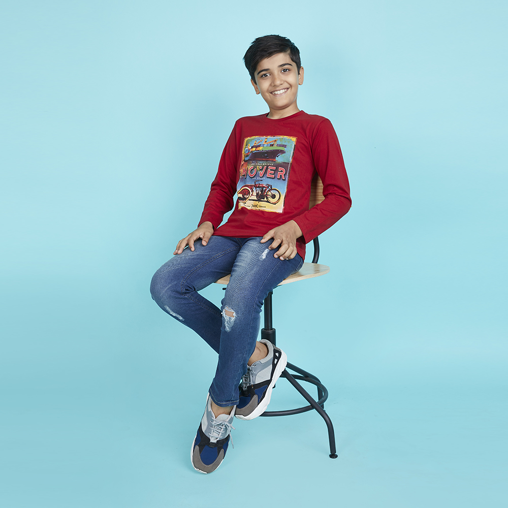 Boy’s Red Graphic Print Crew Neck T-Shirt