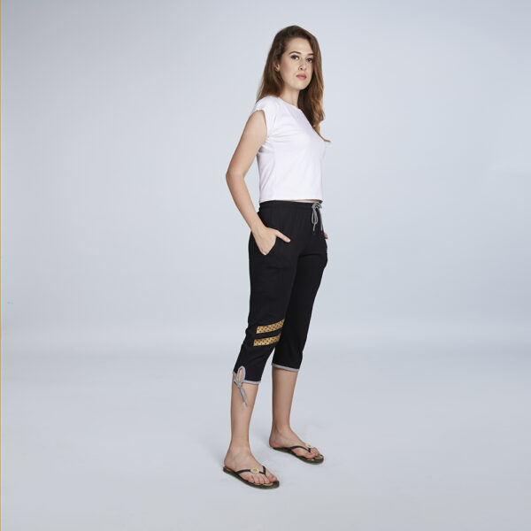 Women’s Black Slit Striped Capri