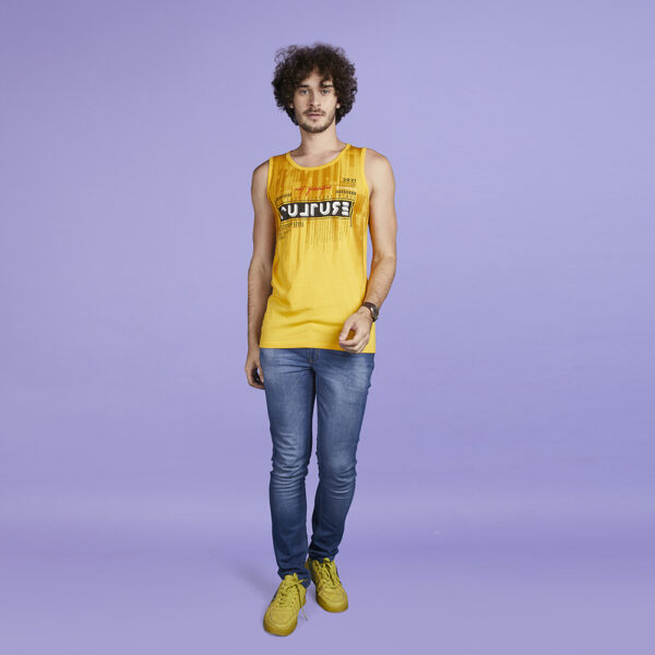 Men’s Yellow Typography Designer Printed Vest