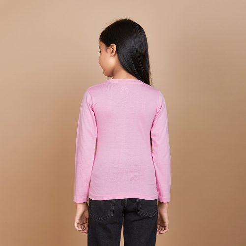Girl’s Solid Designer Print Pink Full Sleeve T-Shirt