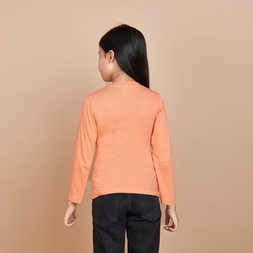 Girl’s Solid Designer Print Orange Full Sleeve T-Shirt