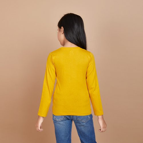 Girl’s Solid Designer Print Yellow Full Sleeve T-Shirt